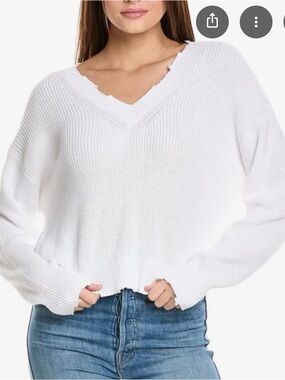 NWOT 525 America Women's White V-Neck Knit Sweater size large